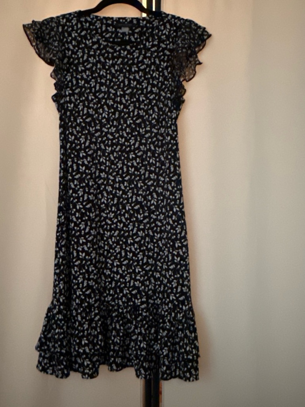 Tommy Hilfiger Black Floral Ruffle Sleeve Midi Dress